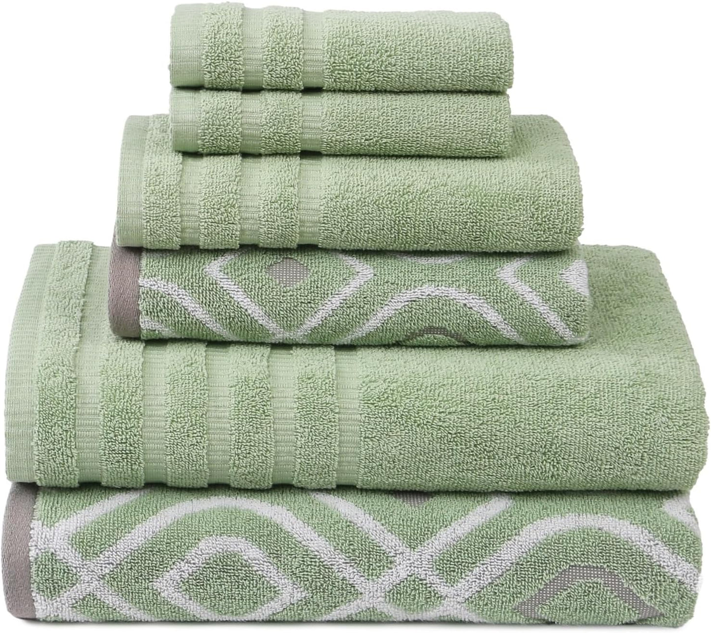 Modern Threads Organic Vines 6-Piece 100% Cotton Towel Set – Yarn Dyed Jacquard & Solid – Includes 2 Bath Towels, 2 Hand Towels, 2 Washcloths – Absorbent, Quick Dry, Soft & Durable – Aqua