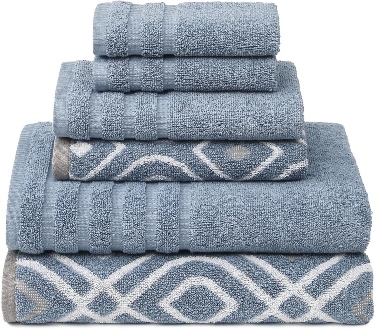 Modern Threads Organic Vines 6-Piece 100% Cotton Towel Set – Yarn Dyed Jacquard & Solid – Includes 2 Bath Towels, 2 Hand Towels, 2 Washcloths – Absorbent, Quick Dry, Soft & Durable – Aqua