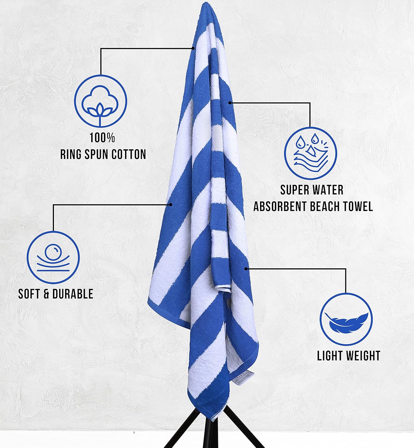 Utopia Towels 4 Pack Cabana Stripe Beach Towel, 30 by 60 Inches, Oversized 100% Ringspun Cotton Pool Towels, Highly Absorbent Bath Towels for Bathroom