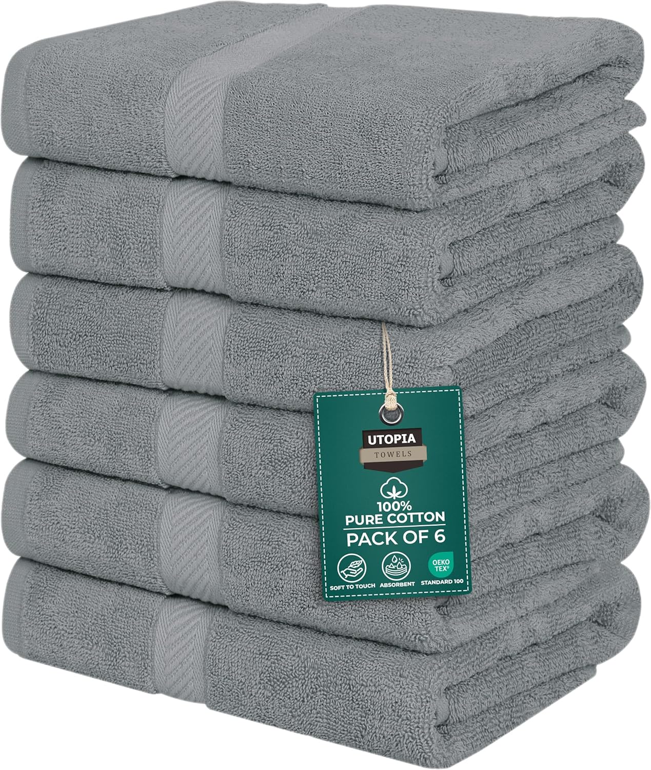 Utopia Towels 6 Pack Small Bath Towel Set, 22 by 44 Inches, 500 GSM 100% Ring Spun Cotton, Lightweight and Highly Absorbent Quick Drying Premium Towels for Hotel, Spa and Bathroom, White
