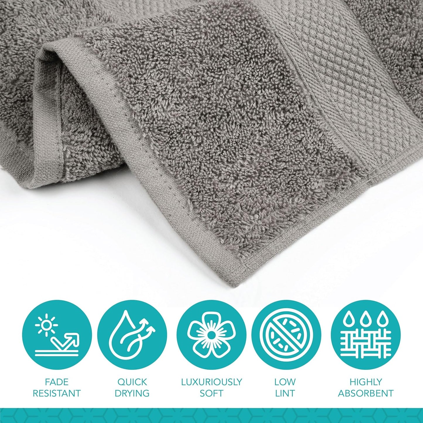 Pleasant Home Bath Towels Set of 6 (24” x 50”) 100% Cotton, 515 GSM | Soft & Absorbent Towels for Bathroom, Gym, Pool & Spa | Bulk Bath Towels 6 Pack - Gray