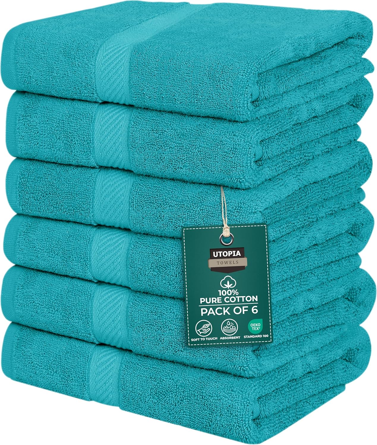 Utopia Towels 6 Pack Small Bath Towel Set, 22 by 44 Inches, 500 GSM 100% Ring Spun Cotton, Lightweight and Highly Absorbent Quick Drying Premium Towels for Hotel, Spa and Bathroom, White