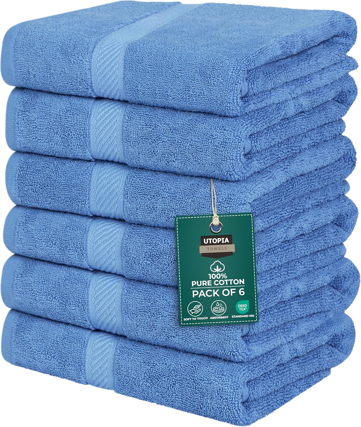 Utopia Towels 6 Pack Small Bath Towel Set, 22 by 44 Inches, 500 GSM 100% Ring Spun Cotton, Lightweight and Highly Absorbent Quick Drying Premium Towels for Hotel, Spa and Bathroom, White