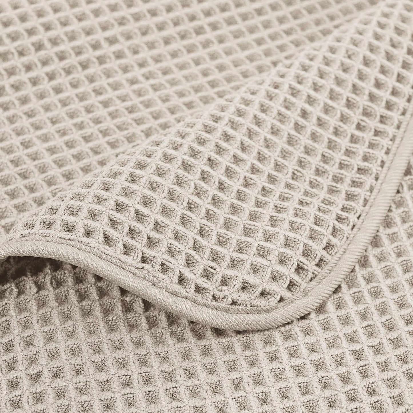 POLYTE Microfiber Oversize Quick Dry Lint Free Bath Towel, 60 x 30 in, 4 Pack (Beige, Waffle Weave)