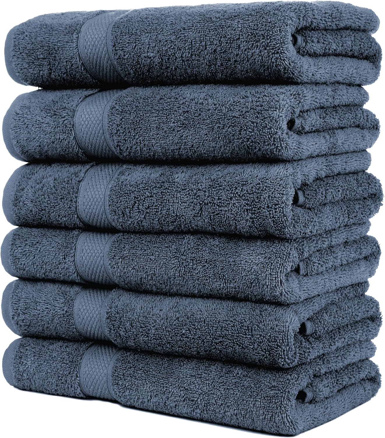 Pleasant Home Bath Towels Set of 6 (24” x 50”) 100% Cotton, 515 GSM | Soft & Absorbent Towels for Bathroom, Gym, Pool & Spa | Bulk Bath Towels 6 Pack - Gray