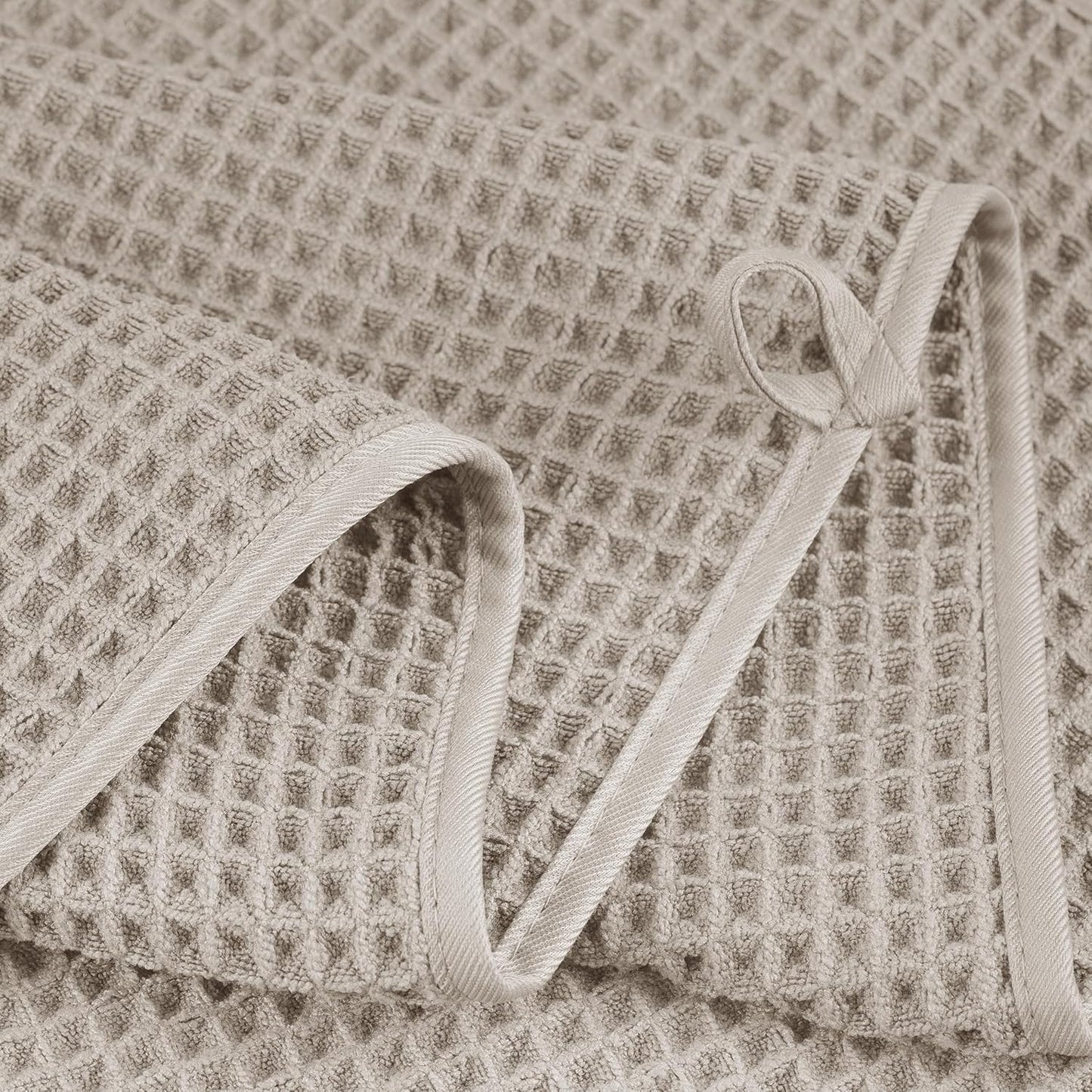 POLYTE Microfiber Oversize Quick Dry Lint Free Bath Towel, 60 x 30 in, 4 Pack (Beige, Waffle Weave)