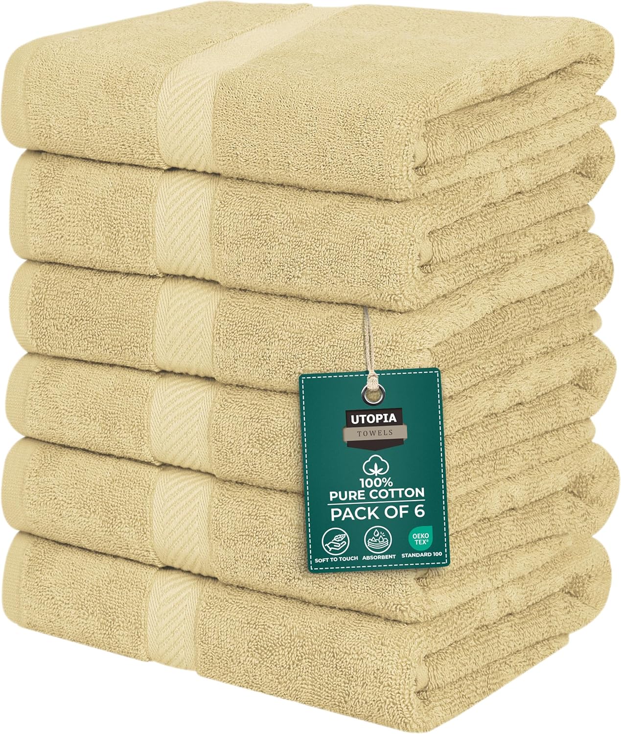 Utopia Towels 6 Pack Small Bath Towel Set, 22 by 44 Inches, 500 GSM 100% Ring Spun Cotton, Lightweight and Highly Absorbent Quick Drying Premium Towels for Hotel, Spa and Bathroom, White