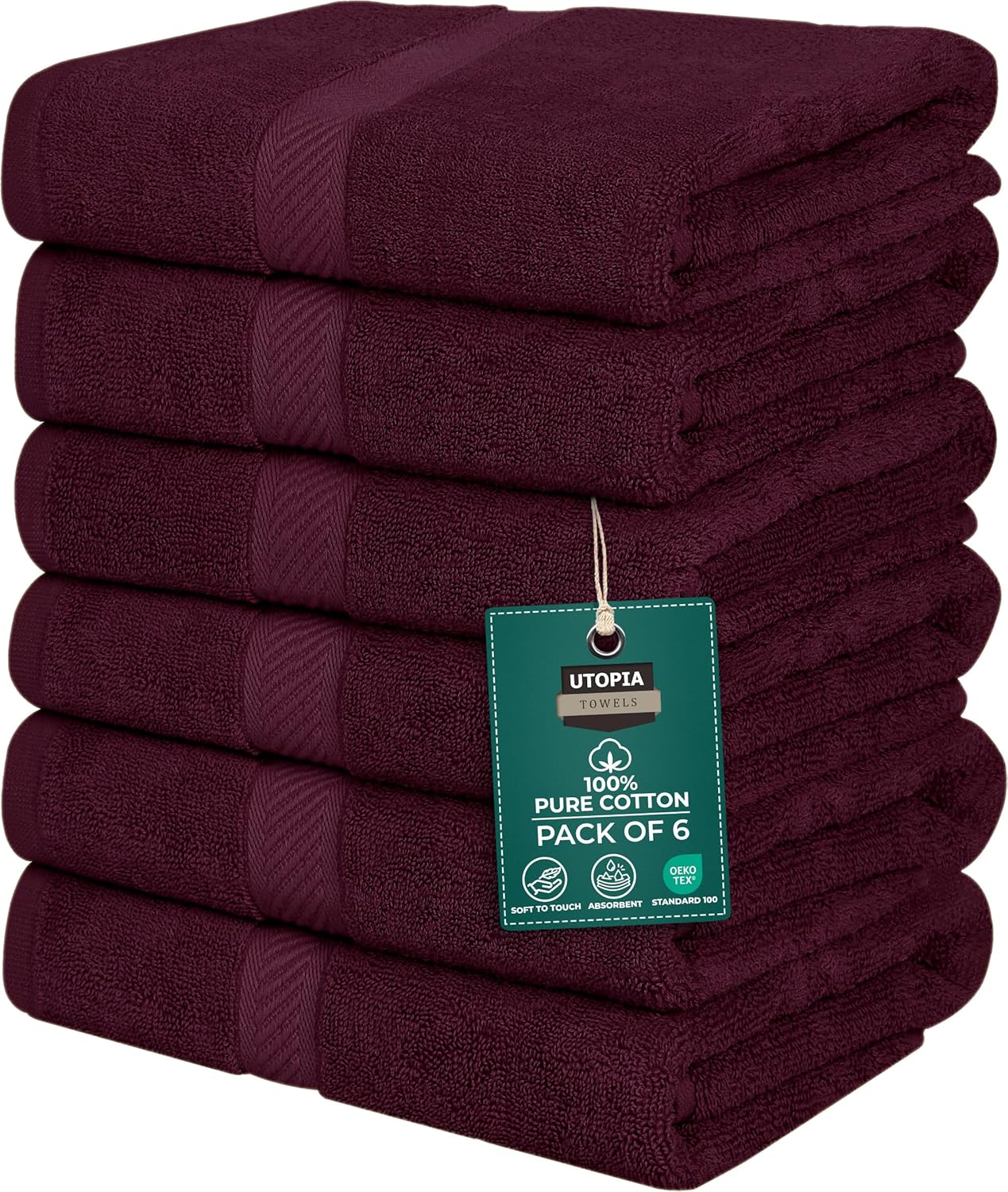 Utopia Towels 6 Pack Small Bath Towel Set, 22 by 44 Inches, 500 GSM 100% Ring Spun Cotton, Lightweight and Highly Absorbent Quick Drying Premium Towels for Hotel, Spa and Bathroom, White