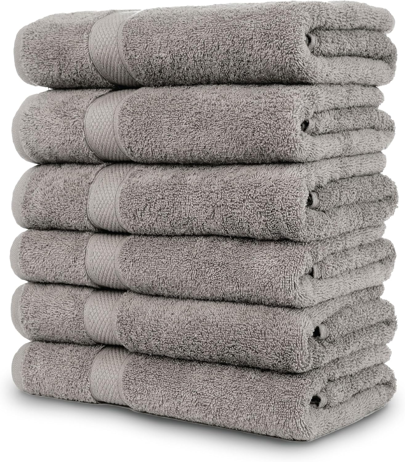 Pleasant Home Bath Towels Set of 6 (24” x 50”) 100% Cotton, 515 GSM | Soft & Absorbent Towels for Bathroom, Gym, Pool & Spa | Bulk Bath Towels 6 Pack - Gray
