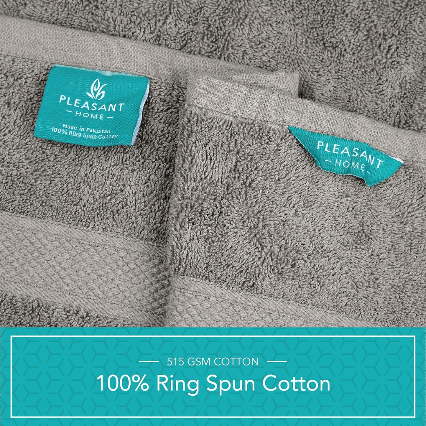 Pleasant Home Bath Towels Set of 6 (24” x 50”) 100% Cotton, 515 GSM | Soft & Absorbent Towels for Bathroom, Gym, Pool & Spa | Bulk Bath Towels 6 Pack - Gray