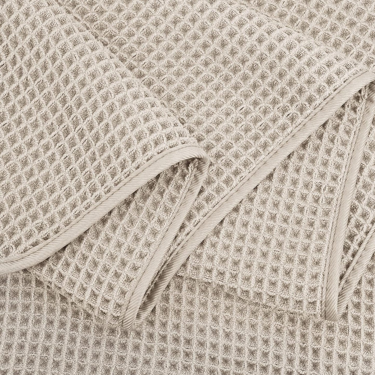 POLYTE Microfiber Oversize Quick Dry Lint Free Bath Towel, 60 x 30 in, 4 Pack (Beige, Waffle Weave)