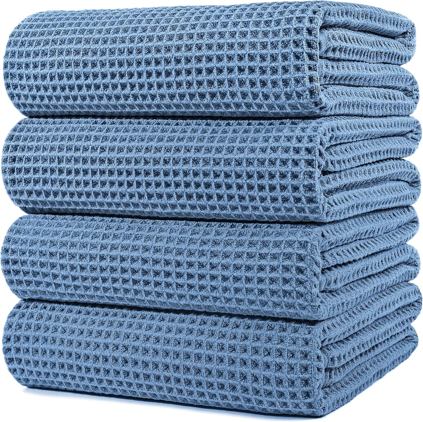 POLYTE Microfiber Oversize Quick Dry Lint Free Bath Towel, 60 x 30 in, 4 Pack (Beige, Waffle Weave)