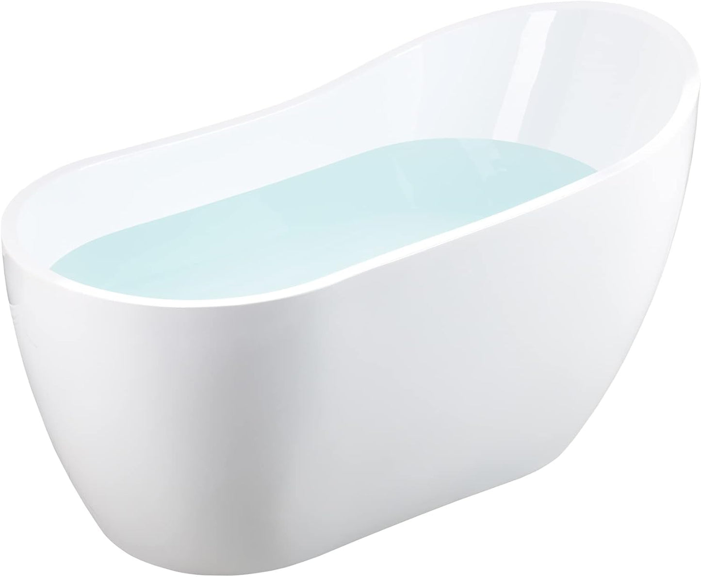 WOODBRIDGE Acrylic Freestanding Contemporary Soaking Tub with Brushed Nickel Overflow and Drain, B-0006 / BTA1507, 54" Bathtub White