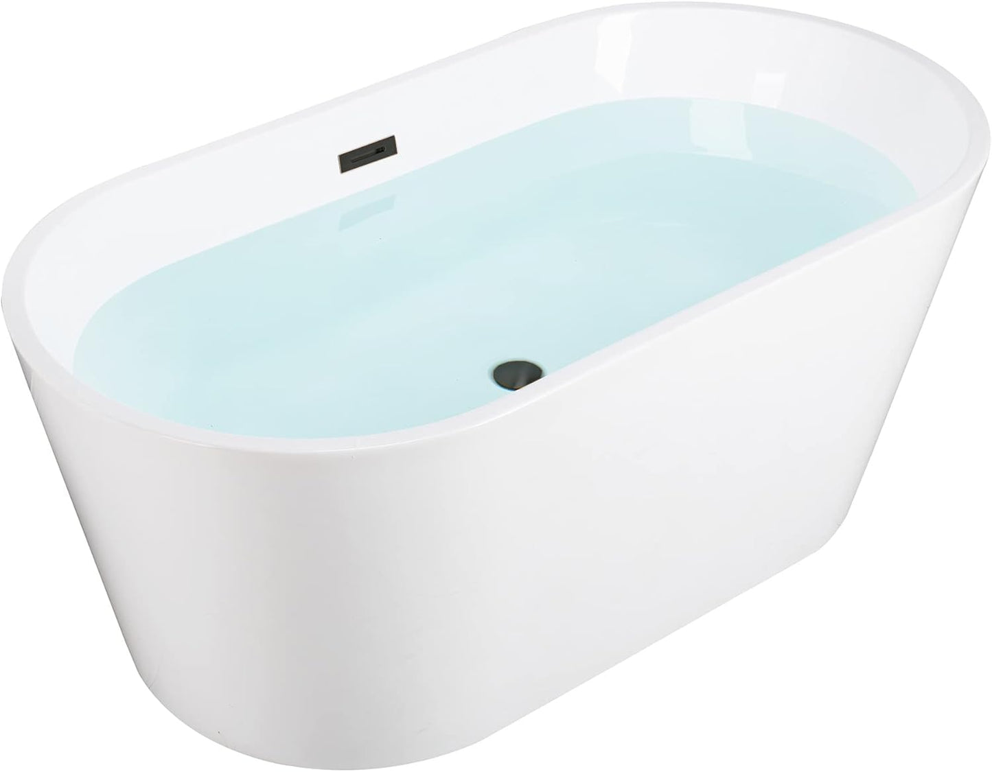 WOODBRIDGE 59" Freestanding White Acrylic Soaking Bathtub with Brushed Gold Drain and Overflow,BTA1514 -BG-Drain &O