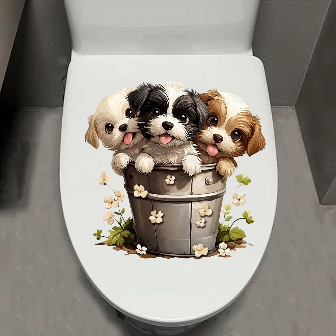 1pcs Cattle Toilet Lid Stickers, Toilet Tank Lid Decals Waterproof, Cartoon Cute Closestool Seat Decals, Bathroom Restroom Door Seat Decoration (Bathing Cattle)