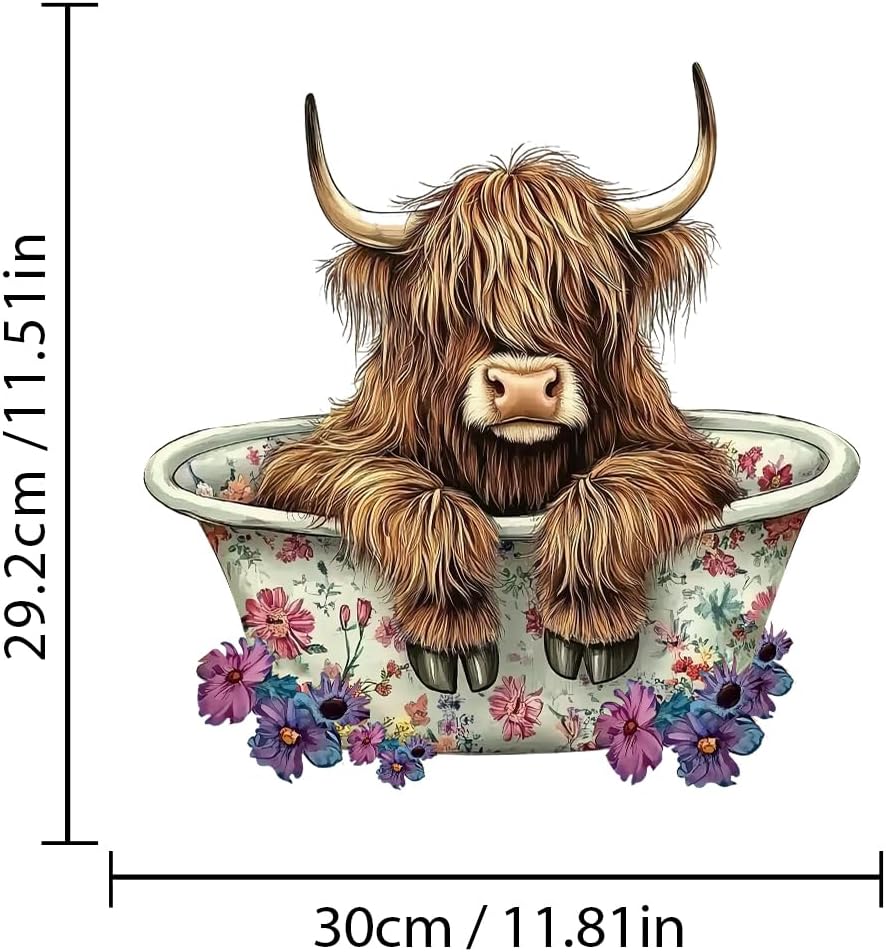 1pcs Cattle Toilet Lid Stickers, Toilet Tank Lid Decals Waterproof, Cartoon Cute Closestool Seat Decals, Bathroom Restroom Door Seat Decoration (Bathing Cattle)
