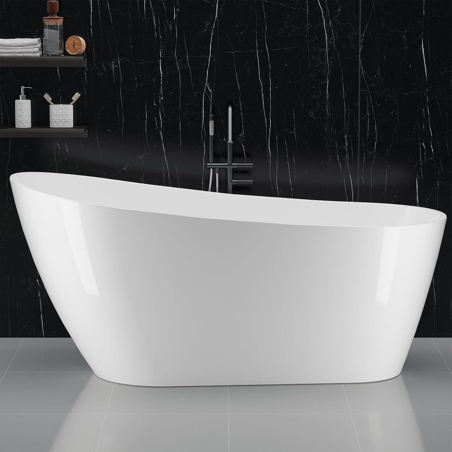 67" Acrylic Freestanding Bathtub, Free Standing Soaking Tub, Free Standing Tub with Overflow and Matte Silver Drain, Modern Bathtub for Bathroom, Hotel, Easy to Install, CUPC Certified, Black, Sky