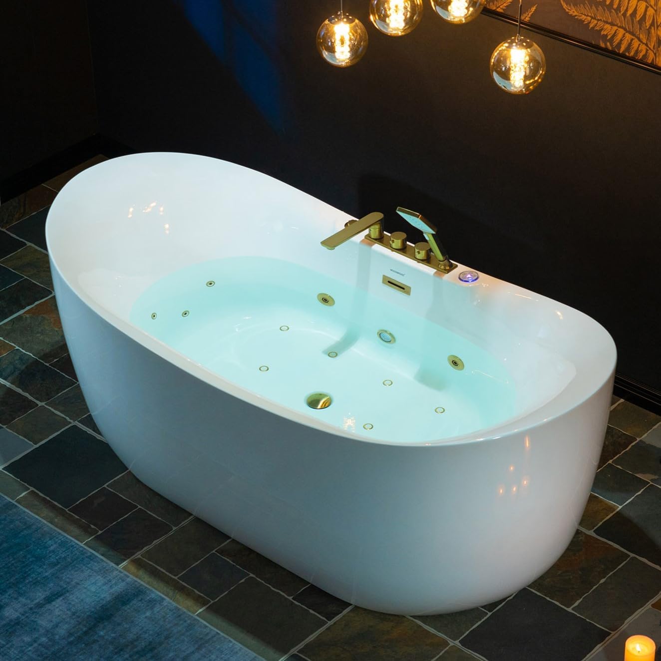 WOODBRIDGE 72" x 35-3/8" Whirlpool Water Jetted and Air Bubble Freestanding Heated Soaking Combination Bathtub with LED control panel, BJ400