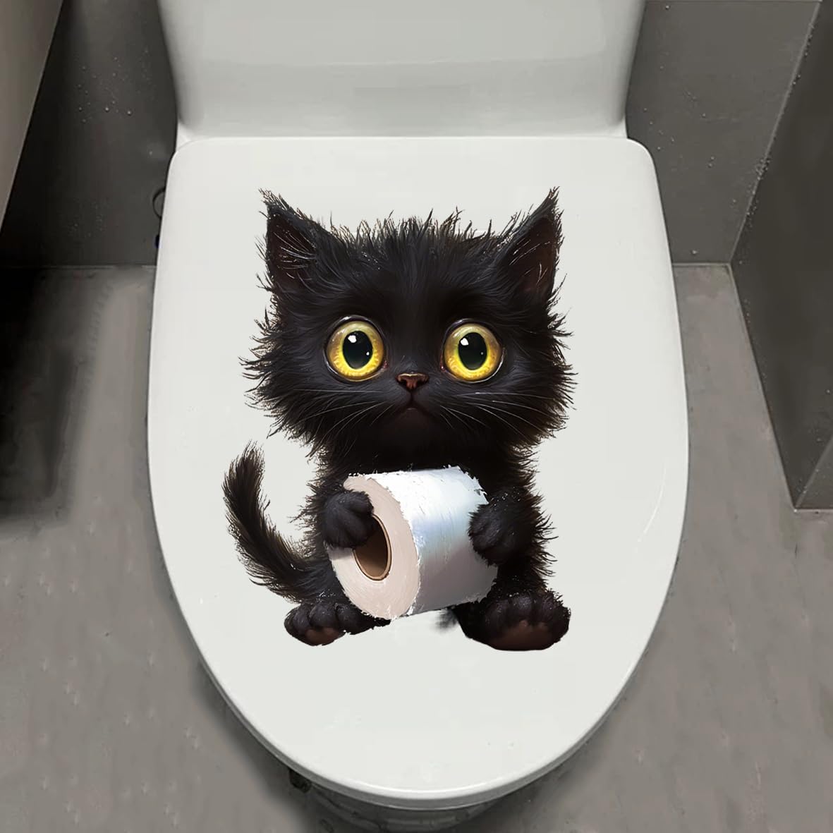 1pcs Cattle Toilet Lid Stickers, Toilet Tank Lid Decals Waterproof, Cartoon Cute Closestool Seat Decals, Bathroom Restroom Door Seat Decoration (Bathing Cattle)