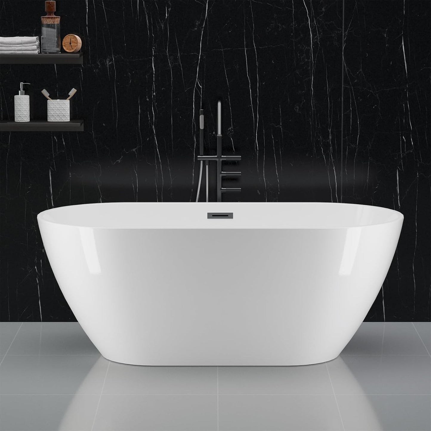 67" Acrylic Freestanding Bathtub, Free Standing Soaking Tub, Free Standing Tub with Overflow and Matte Silver Drain, Modern Bathtub for Bathroom, Hotel, Easy to Install, CUPC Certified, Black, Sky