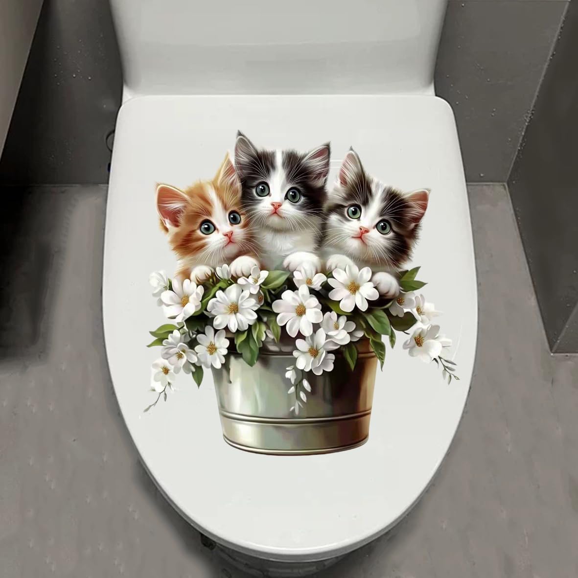 1pcs Cattle Toilet Lid Stickers, Toilet Tank Lid Decals Waterproof, Cartoon Cute Closestool Seat Decals, Bathroom Restroom Door Seat Decoration (Bathing Cattle)