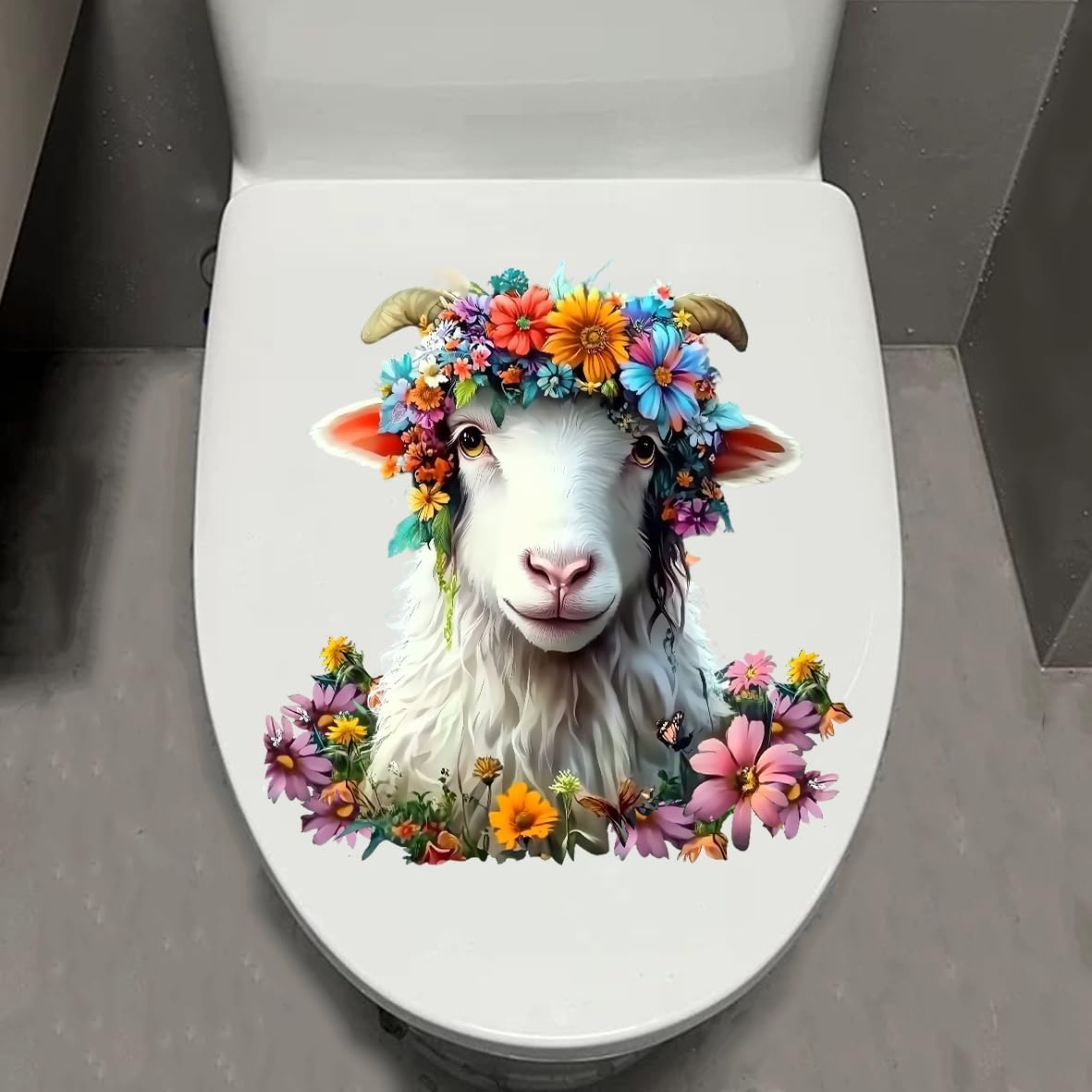 1pcs Cattle Toilet Lid Stickers, Toilet Tank Lid Decals Waterproof, Cartoon Cute Closestool Seat Decals, Bathroom Restroom Door Seat Decoration (Bathing Cattle)
