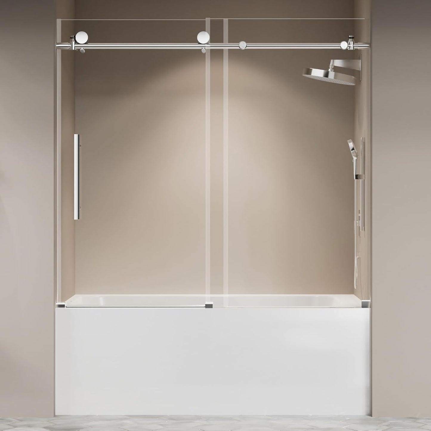 56"-60" W X 59" H Frameless Glass Sliding Tub Door,Soft-Close Bathroom Tub with 5/16"(8mm) Clear Tempered Glass,Explosion-Proof Film,Thick Bathtub Doors,Endurance,Modern Shower Door,Black