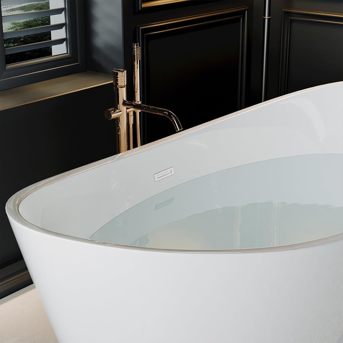 Empava 67" Acrylic Freestanding Bathtub Soaking SPA Tub Modern Stand Alone Bathtubs in White SA1518