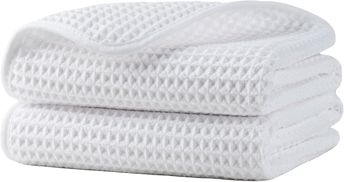 Microfiber Waffle Hand Towels, 2 Pieces, Soft, Absorbent, Fast Drying, Lint Free (Gray)