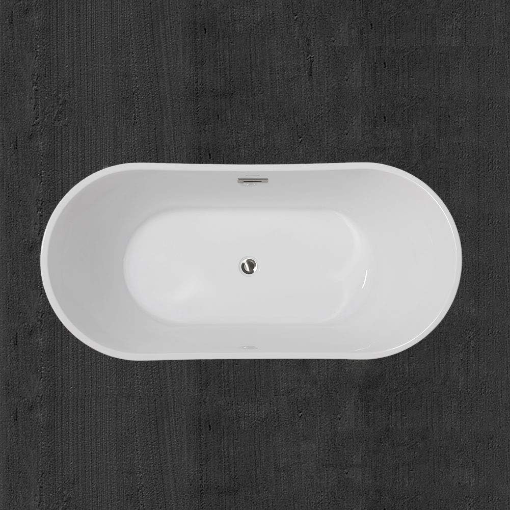 WOODBRIDGE 59" Acrylic Freestanding Bathtub Contemporary Soaking Tub with Brushed Nickel Overflow and Drain B-0016 -B/N-Drain &O
