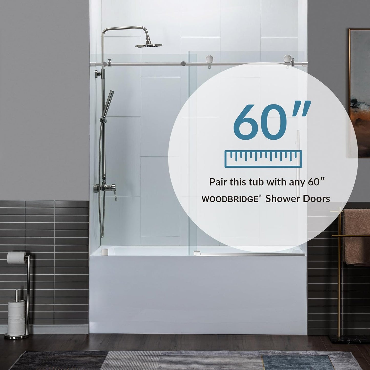 WOODBRIDGE 60" Acrylic Rectangular Alcove Soaking Bathtub in White with Left Drain, Chrome pop-up Drain Included, LB428-L
