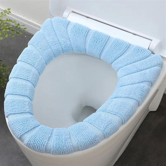 Toilet cushion,toilet seat cover set,Winter Warm Toilet Seat Cover Waterpoof Soft Closestool Mat Bathroom Pad O-shape Toilet Seat Bidet Toilet Cover Accessories(Blue)
