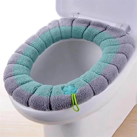 Toilet cushion,toilet seat cover set,Winter Warm Toilet Seat Cover Mat Bathroom Toilet Pad Cushion with Handle Thicker Soft Washable Closestool Warmer Accessories(Green grey)