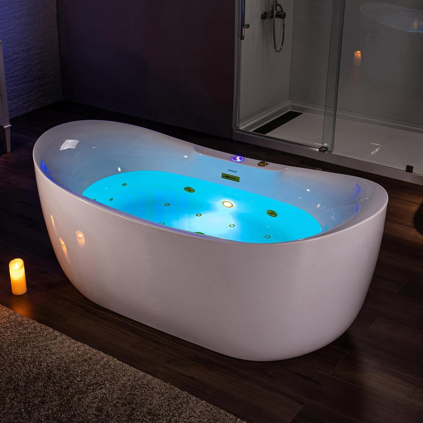 WOODBRIDGE 72" x 35-3/8" Whirlpool Water Jetted and Air Bubble Freestanding Heated Soaking Combination Bathtub with LED control panel, BJ400