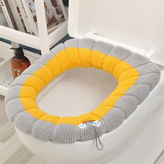 Toilet cushion,toilet seat cover set,Warm Toilet Seat Cover Universal Soft Closestool Pads Removable Washable Reusable Winter(Yellow)