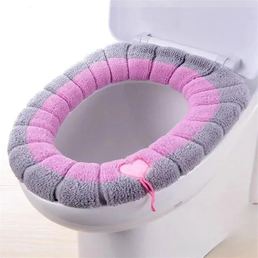 Toilet cushion,toilet seat cover set,Winter Warm Toilet Seat Cover Mat Bathroom Toilet Pad Cushion with Handle Thicker Soft Washable Closestool Warmer Accessories(Bpink)