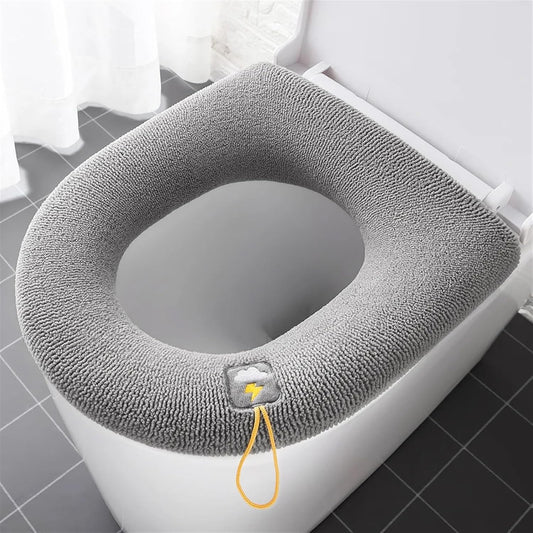 Toilet cushion,toilet seat cover set,Winter Warm Toilet Seat Cover Mat Bathroom Toilet Pad Cushion with Handle Thicker Soft Washable Closestool Warmer Accessories(Gray)