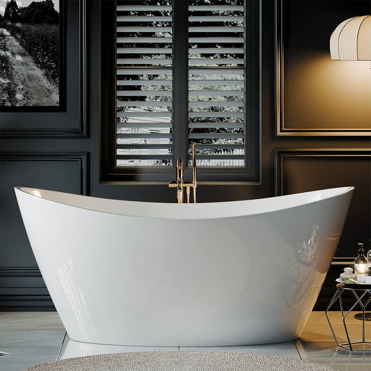 Empava 67" Acrylic Freestanding Bathtub Soaking SPA Tub Modern Stand Alone Bathtubs in White SA1518