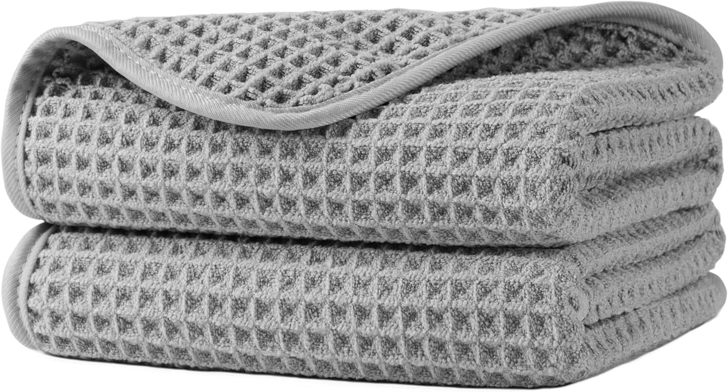 Microfiber Waffle Hand Towels, 2 Pieces, Soft, Absorbent, Fast Drying, Lint Free (Gray)
