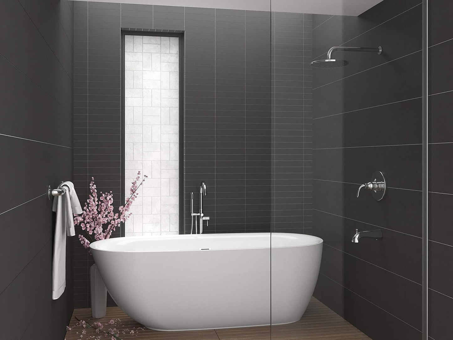 ANZZI Freestanding Tub 67”, Soaker Tub, Acrylic Center Drain, Luxury Spacious, Deep Soaker Bathtub with Overflow and Drain, Modern Slip-Resistant Floor (FT-AZ401)