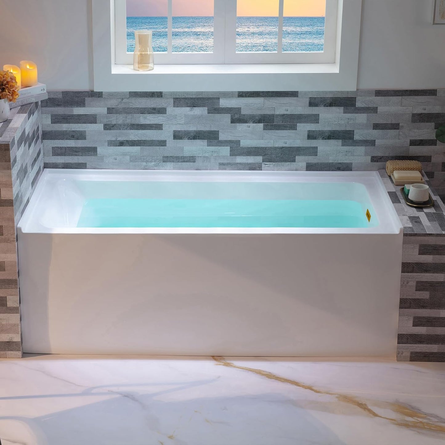 WOODBRIDGE 60" Acrylic Rectangular Alcove Soaking Bathtub in White with Left Drain, Chrome pop-up Drain Included, LB428-L