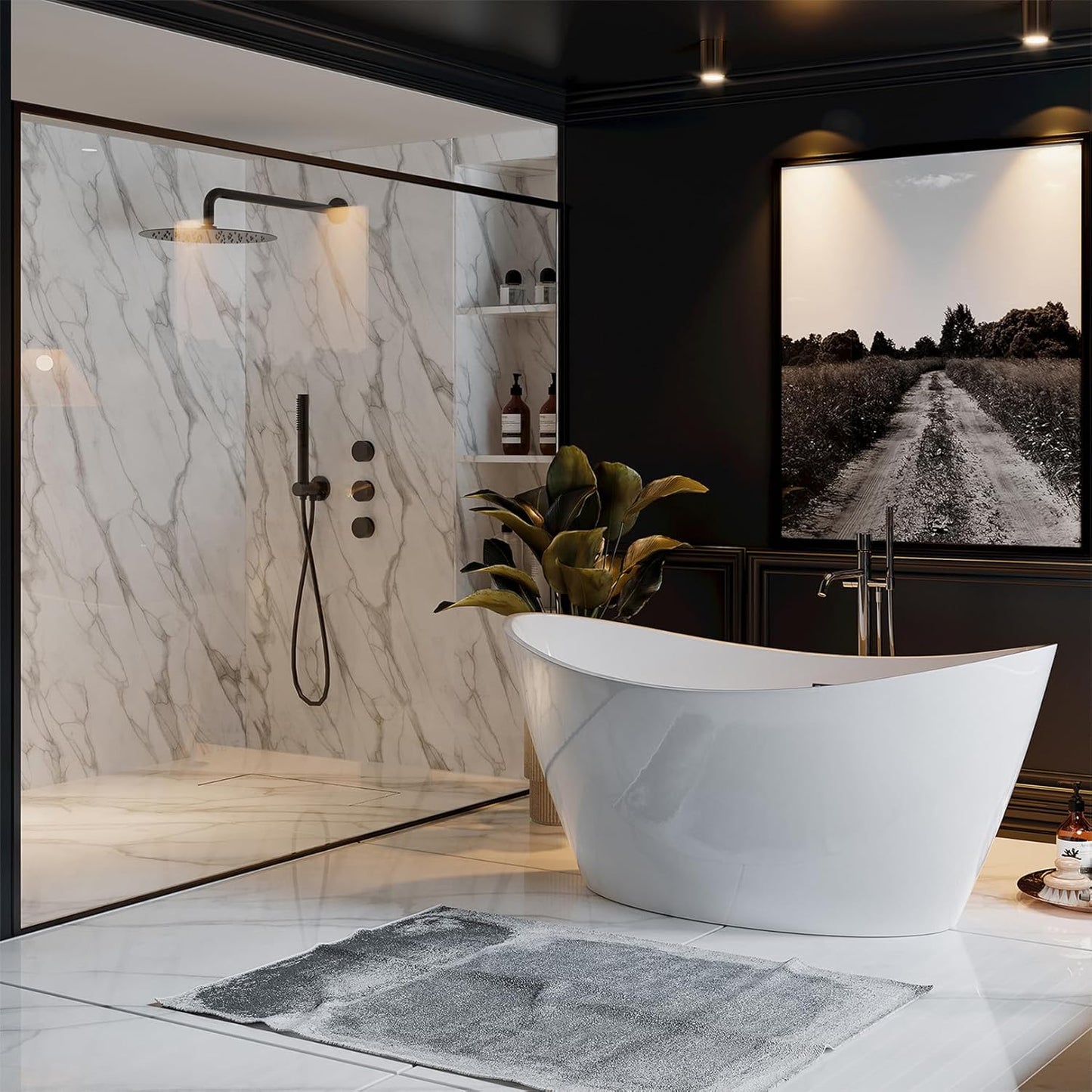 Empava 67" Acrylic Freestanding Bathtub Soaking SPA Tub Modern Stand Alone Bathtubs in White SA1518