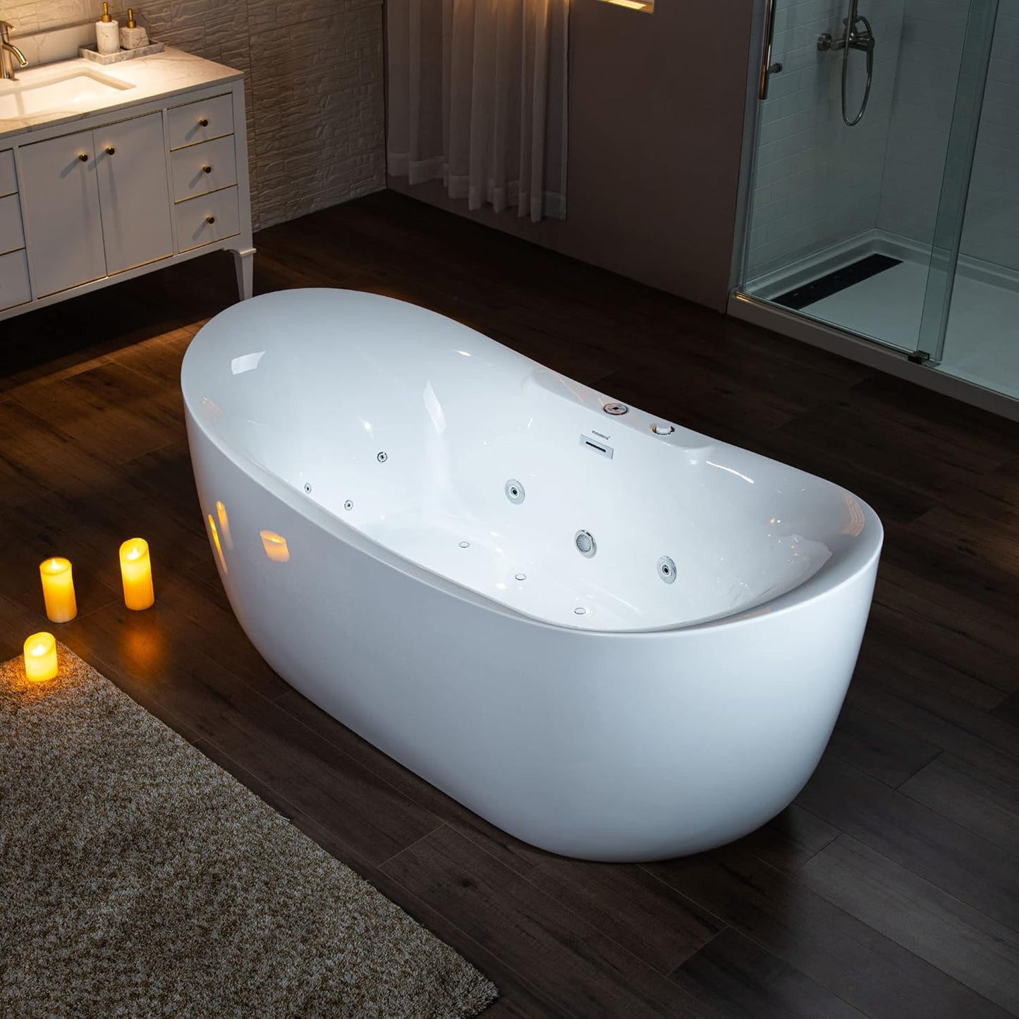 WOODBRIDGE 72" x 35-3/8" Whirlpool Water Jetted and Air Bubble Freestanding Heated Soaking Combination Bathtub with LED control panel, BJ400