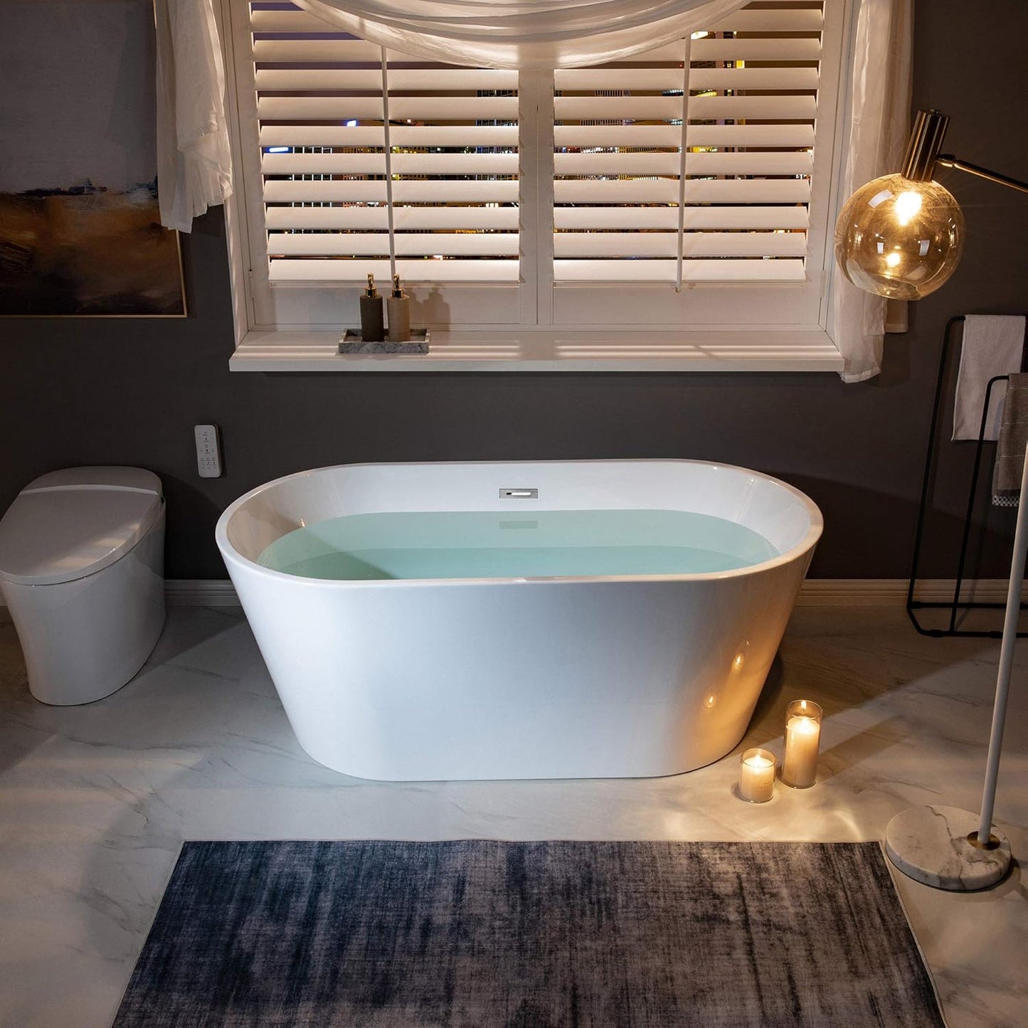 WOODBRIDGE 59" Freestanding White Acrylic Soaking Bathtub with Brushed Gold Drain and Overflow,BTA1514 -BG-Drain &O