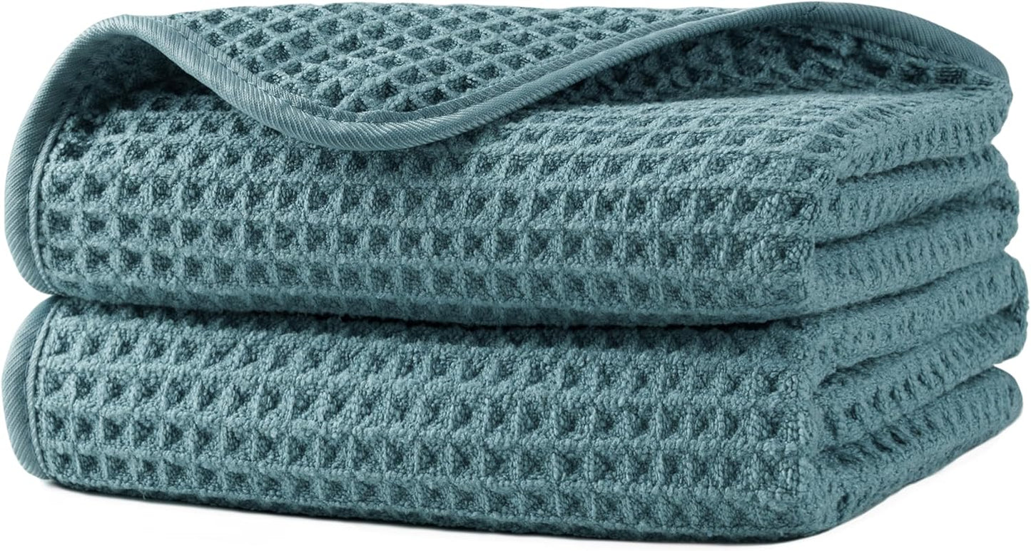 Microfiber Waffle Hand Towels, 2 Pieces, Soft, Absorbent, Fast Drying, Lint Free (Gray)