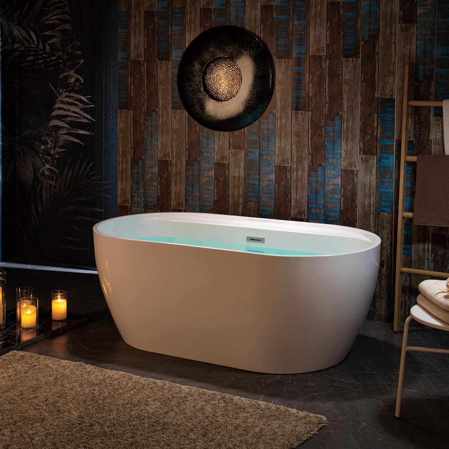 WOODBRIDGE 72" Acrylic Freestanding Bathtub Contemporary Soaking White Tub with Matte Black Overflow and Drain,B0059-MB