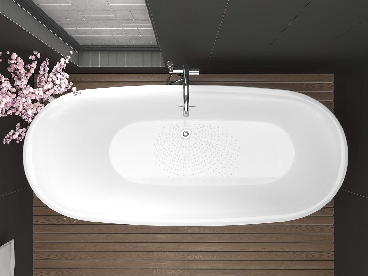 ANZZI Freestanding Tub 67”, Soaker Tub, Acrylic Center Drain, Luxury Spacious, Deep Soaker Bathtub with Overflow and Drain, Modern Slip-Resistant Floor (FT-AZ401)
