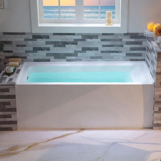 WOODBRIDGE 60" Acrylic Rectangular Alcove Soaking Bathtub in White with Left Drain, Chrome pop-up Drain Included, LB428-L