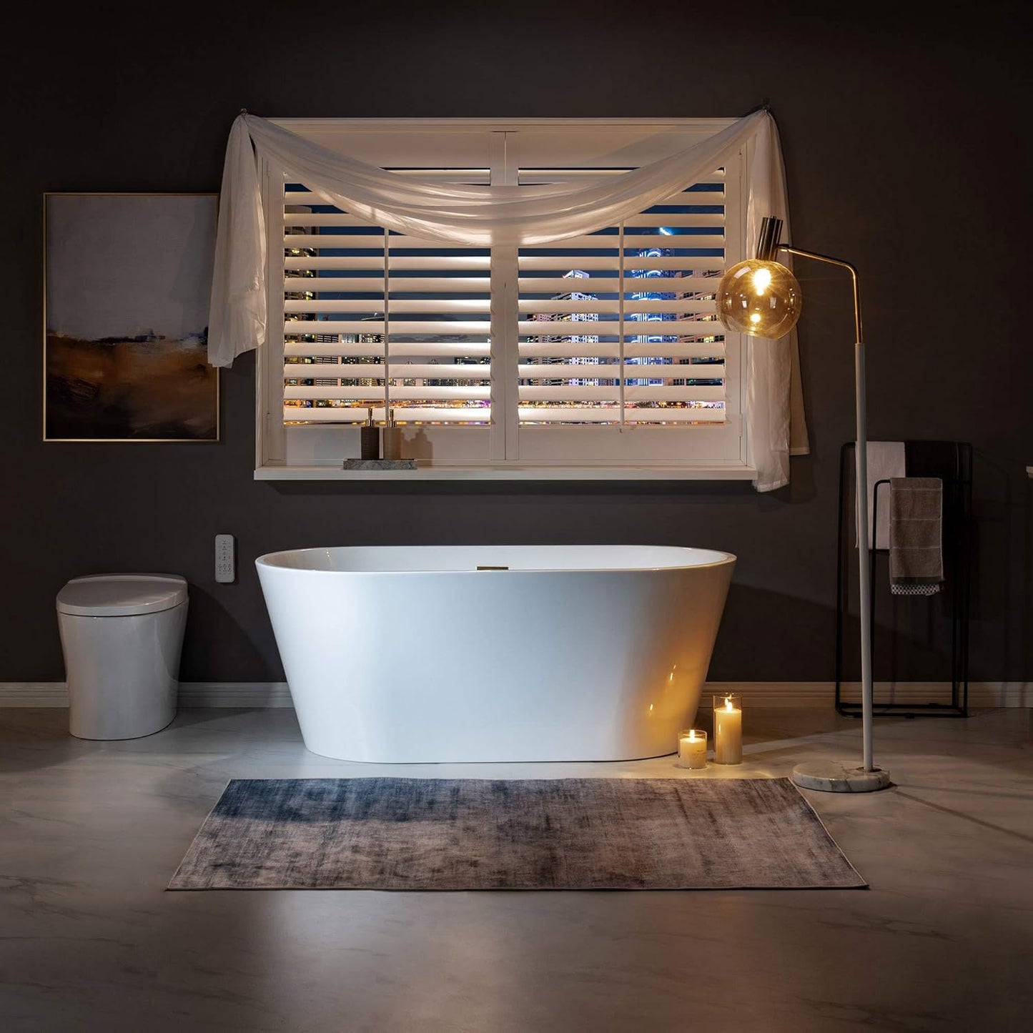 WOODBRIDGE 59" Freestanding White Acrylic Soaking Bathtub with Brushed Gold Drain and Overflow,BTA1514 -BG-Drain &O