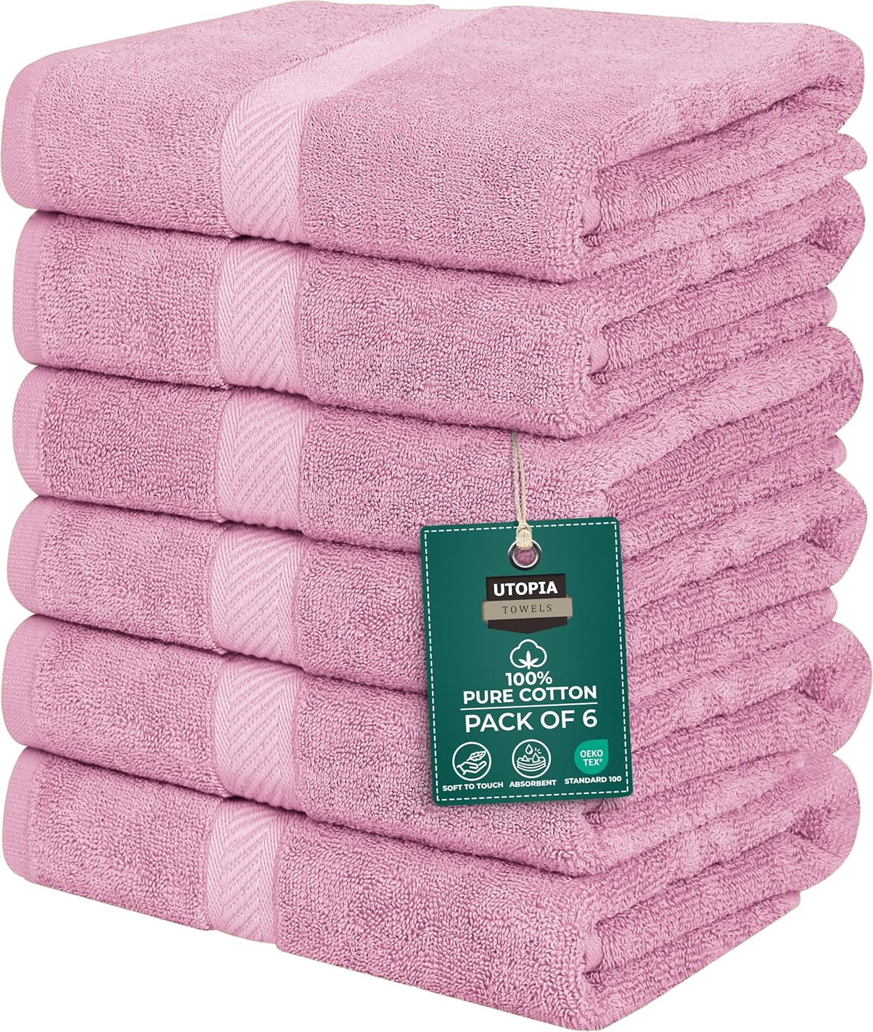 Utopia Towels 6 Pack Small Bath Towel Set, 22 by 44 Inches, 500 GSM 100% Ring Spun Cotton, Lightweight and Highly Absorbent Quick Drying Premium Towels for Hotel, Spa and Bathroom, White